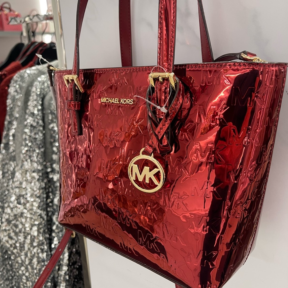 MICHAEL KORS Jet Set Extra-Sm Metallic Logo Debossed Convertible TZ Tote Crossbd - Picture 9 of 16